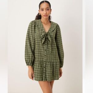 Neon Rose Mini Smock Dress with Bow Detail